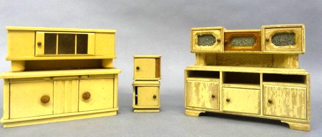 4 Pieces of German Doll House Furniture: 2 Sideboards and 2 end tables. 7" high by 8" long - largest