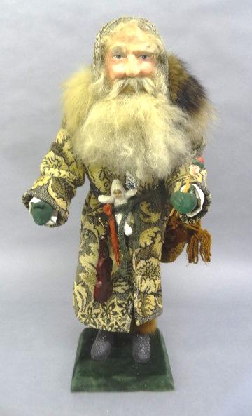 Santa Wizard Work Bench: 22" High Santa made in the U.S.A. Handmade, fur, wizards, workbench, Norma De Camp, Hendersville N.C. 1990's 1980