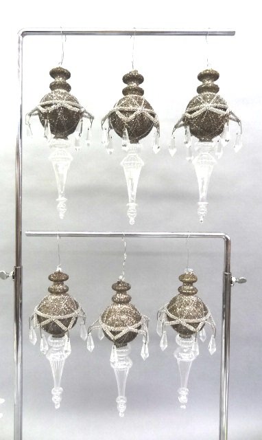 Group of Fancy Glass Cystel Chandeliers Christmas: 6 Pc Hanging Chandeleliers Christmas Ornaments 9\" Tall