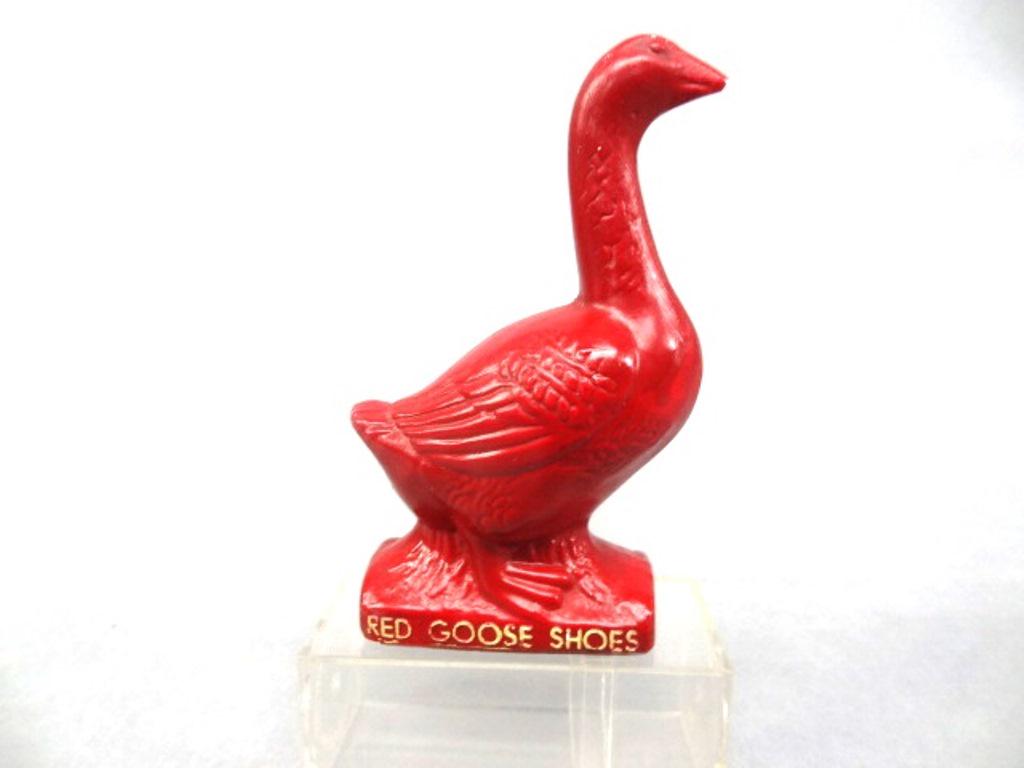 Red Goose Shoes Advertising Figure: Vintage plaster Red Goose Shoes advertising statue 4.75"H