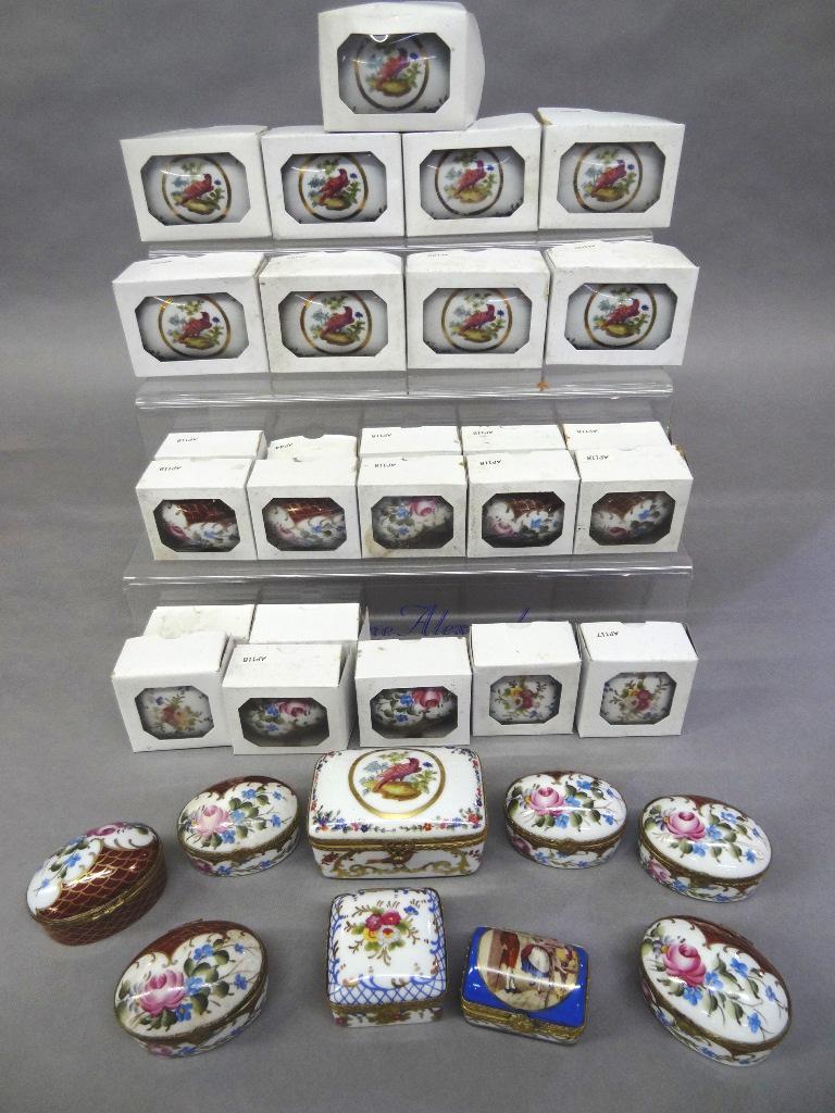 35 Limoges Style Trinket Boxes: 35 Newer Chinese porcelain trinket boxes with fake Limoges marking, most in original boxes