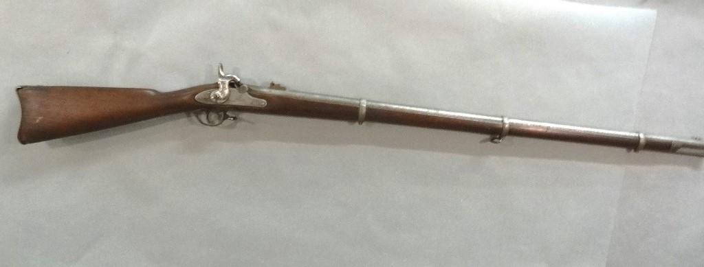 1863 Amoskeag Civil War Musket: Model 1863 Civil War musket from the Amoskeag Manufacturing Co., .58 caliber, lock dated 1863, stock with inspector's stamp and U.S. marked butt plate, the letters WH crudely carved into stock, all me