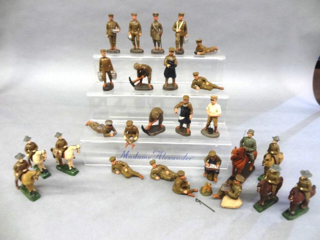 Large Group Of Elastolin Military Figures: Large group of antique German Elastolin military cavalry and camp figures