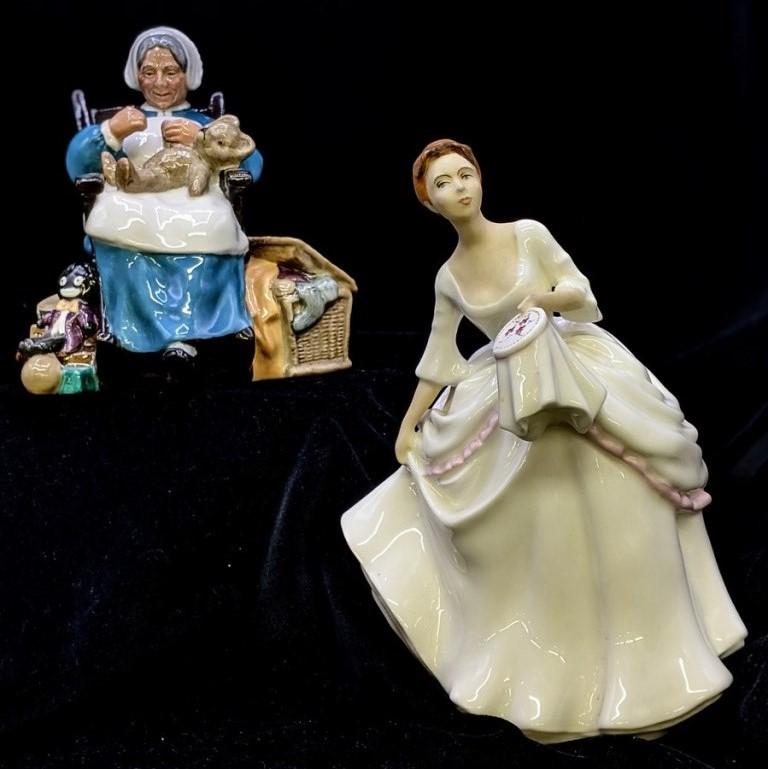 Two Royal Doulton Porcelain Figures: Royal Doulton "Nanny" figurine 6"H, "Carol" figurine 7.5"H