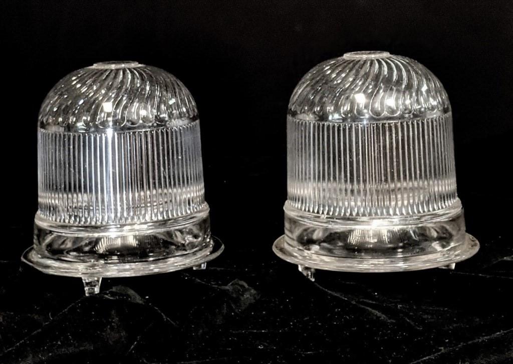 Two Antique Patent Glass Fly Traps: Two antique pressed glass two piece fly traps marked Pat. Oct. 28 1890