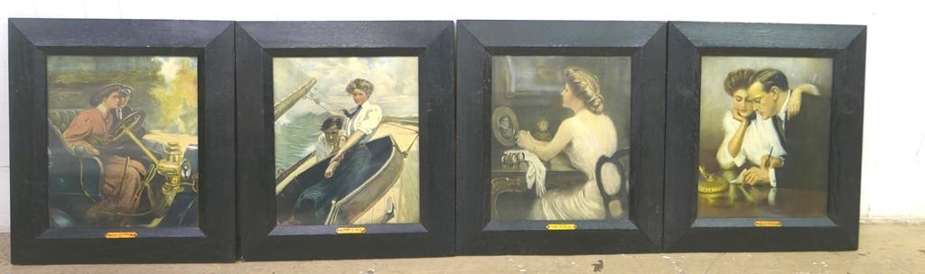 Four Clarence Underwood Framed Prints: Set of four prints by well known American artist and illustrator Clarence Frederick Underwood [1871 - 1929], prints have title plaques Skipper & Mate, Engagement Days, Problem Of Income and Vain Regre