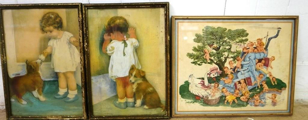 Bessie Pease Gutmann Prints & Lady In Shoe: Two Bessie Pease Gutman 15 1/2", other 14"