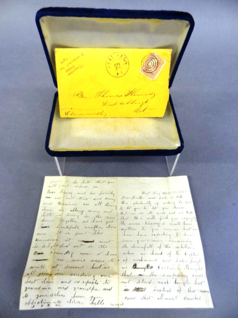 !865 Civil War Letter: Handwritten letter dated April 17th, 1865, single sheet 6.5" by 8" that is folded in half and written on all sides, mentions the capture of Richmond and the assassination of Lincoln, included envelope