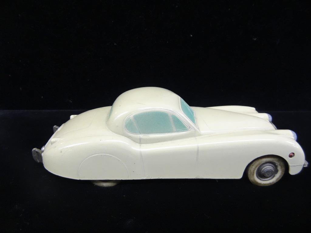 Kolner Automodelle Jaguar XK120 Wind-Up Toy: Vintage Kolner die-cast toy Jaguar XK120 wind-up 6"L with good original paint and original policeman shaped key