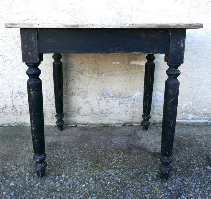 Antique Primitive Painted Country Table: Antique Mid - 19th century country table with turned legs, older worn paint, 32"W, 24"D, 29.5"H