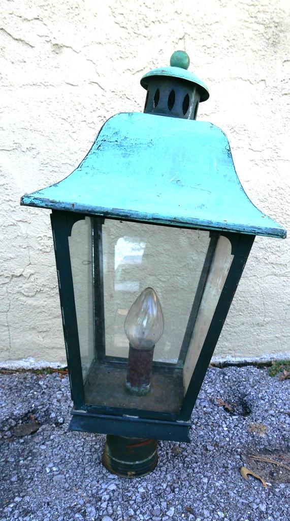 Vintage Copper Post Lantern: Well made vintage copper outdoor lantern made to be mounted on a post, electrified, 25"H, 11.5" square