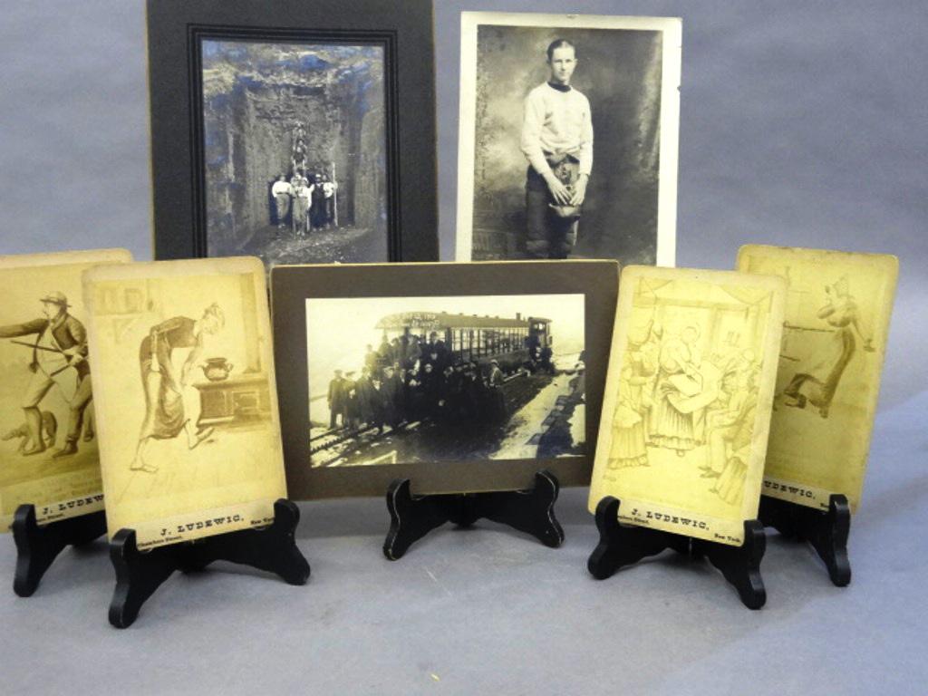 Early Football, Train, Mining & Comic Photos: Photograph of a football player by The Royal Studio Wilmington Delaware 6" by 9.5" , pencil written on back Bill Brackin 1925 - 26, photo of men and children outside of a mine shaft, The Manitou & Pik