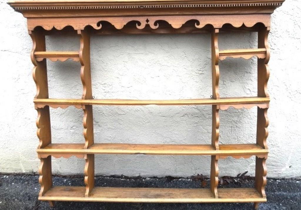 Reproduction Hanging Plate Rack: Reproduction hanging plate rack in the 18th century style using recycled distressed wood, 54"W, 47"H, 7"D