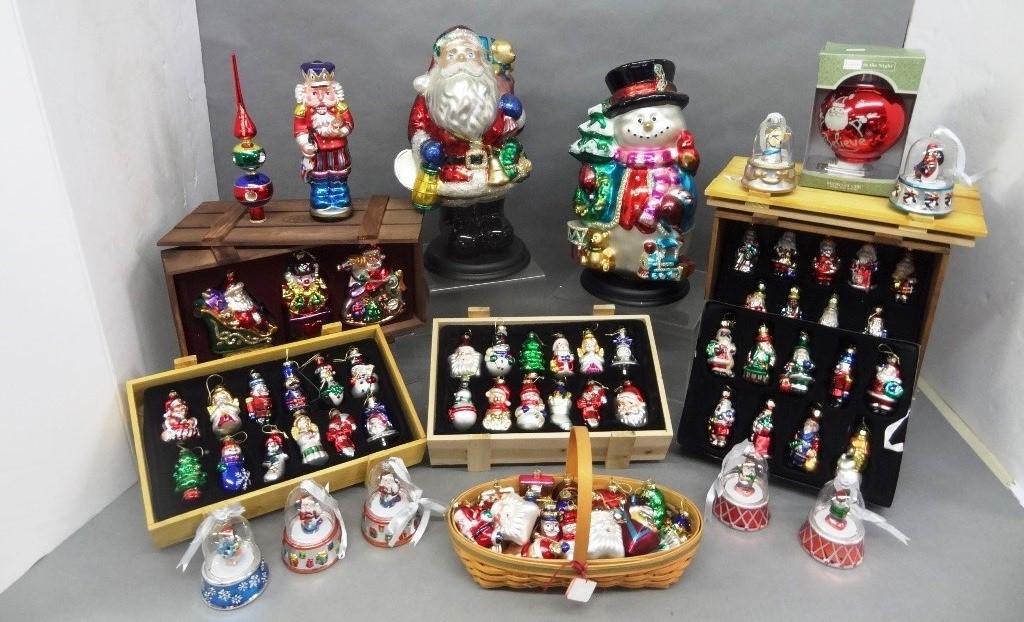 Old Fashion Glass Christmas Ornaments: Two Very Large Glass Christmas Style Ornaments, Santa and Snowman Boxes of Extraordinary Glass Ornaments in Boxes - Museum Thomas Series, Snowman Ornament, Colorful Tree Topper, Music Boxes and Night