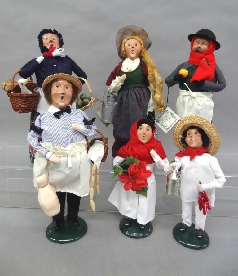 Byers Choice Carolers: Six Byers Choice : Two small Mexican singers, Milk Maid Cries of London, Goose Lady, Cries of London Orange Man, Sausage Man