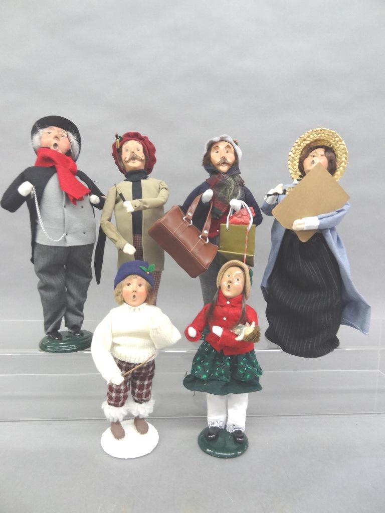 Byers Choice Carolers: Six Byers Choice: Man w/ Umbrella, Painter, Two Children, Artist, Bag Man