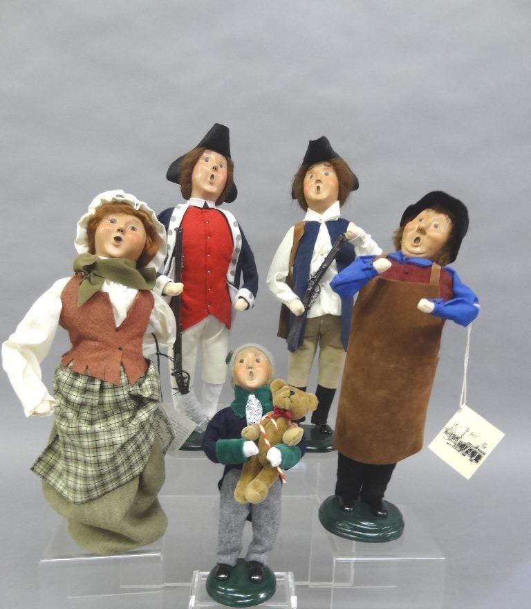 Byers Choice Carolers: Five Byers Choice: Small boy with Teddy, Cries of London Ladies, Two Early Soldiers with Guns