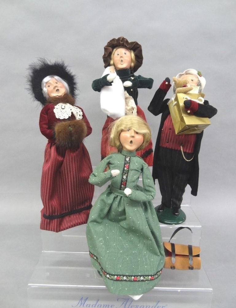Byers Choice Carolers: Four Byers Choice: Lenox: Lady with Baby, Lady w/Muff, Green Dress Singer, Shopper with Teddy