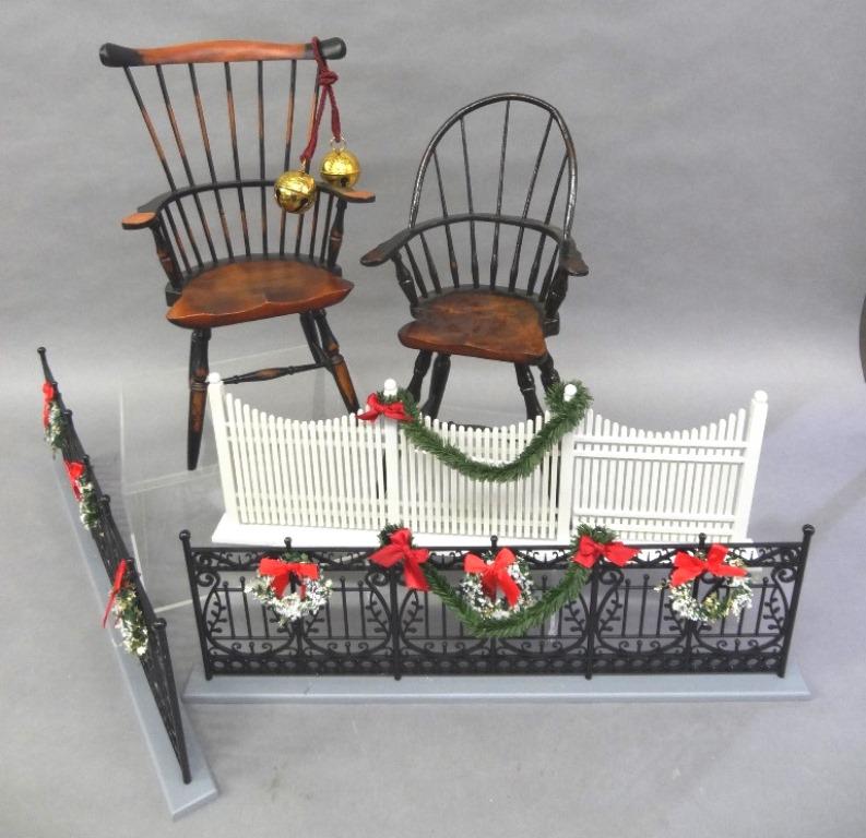 Two Byers Choice Windsor Chairs & Fencing: Two Byers Choice Windsor chairs and Fencing in original box