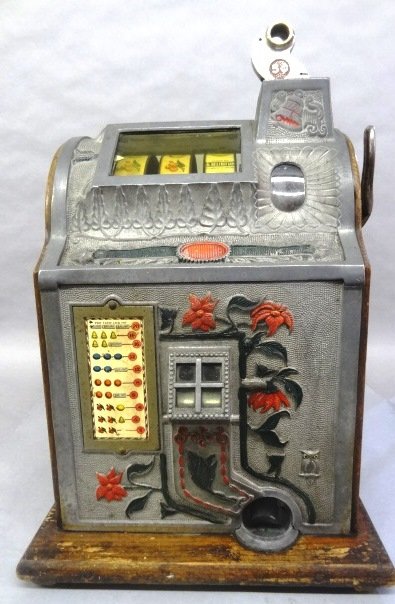 Antique Mills 5 Cent Slot Machine: Antique 5 Cent Mills Slot Machine Oak Wood Metal 25"Tall 16" Wide 15"Deep