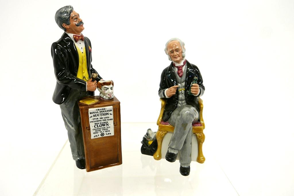 Royal Doulton Auctioneer & Doctor Figurines: Royal Doulton Auctioneer HN2988 9"H, The Doctor HN2858 7.5"H