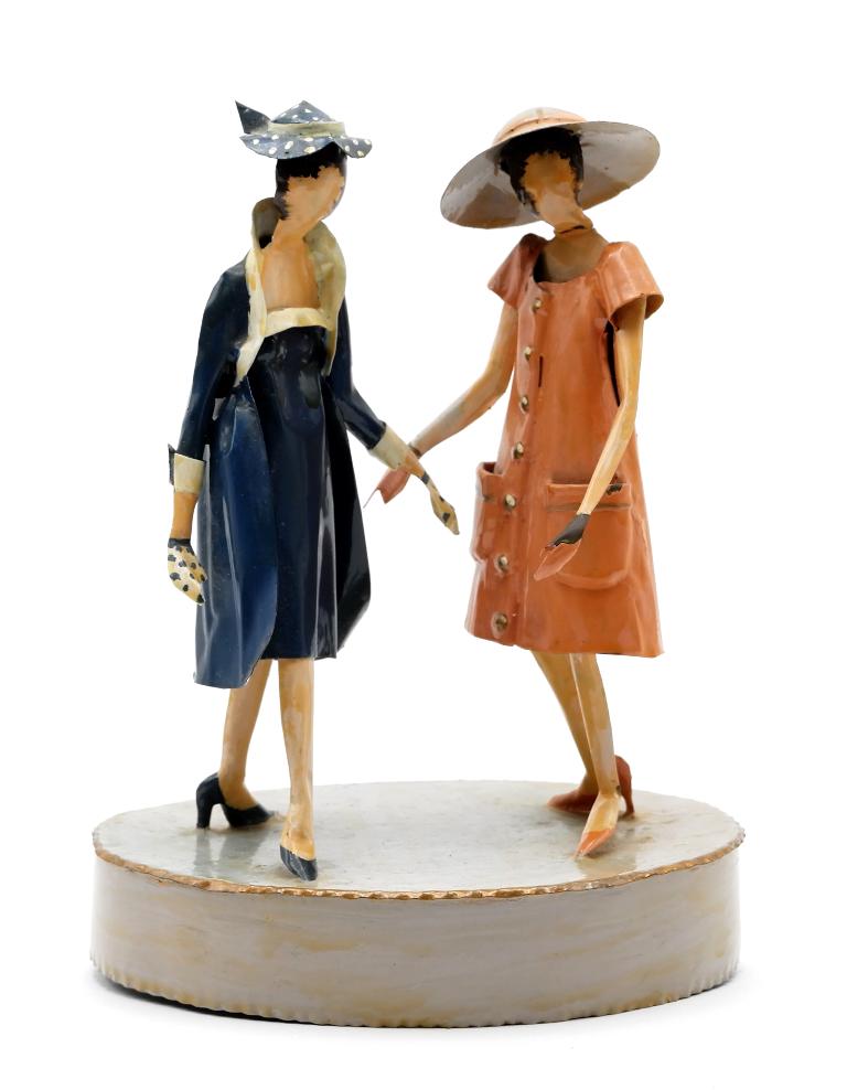 Lee Menichetti Artisan 1957 Couture Costume Sculpture: Lee Menichetti [New York & Palm Beach Florida - 1931 to 1997] well known mid-century artist known for his theatre related art, these sculptures are made of hand bent and painted sheet brass, single pl