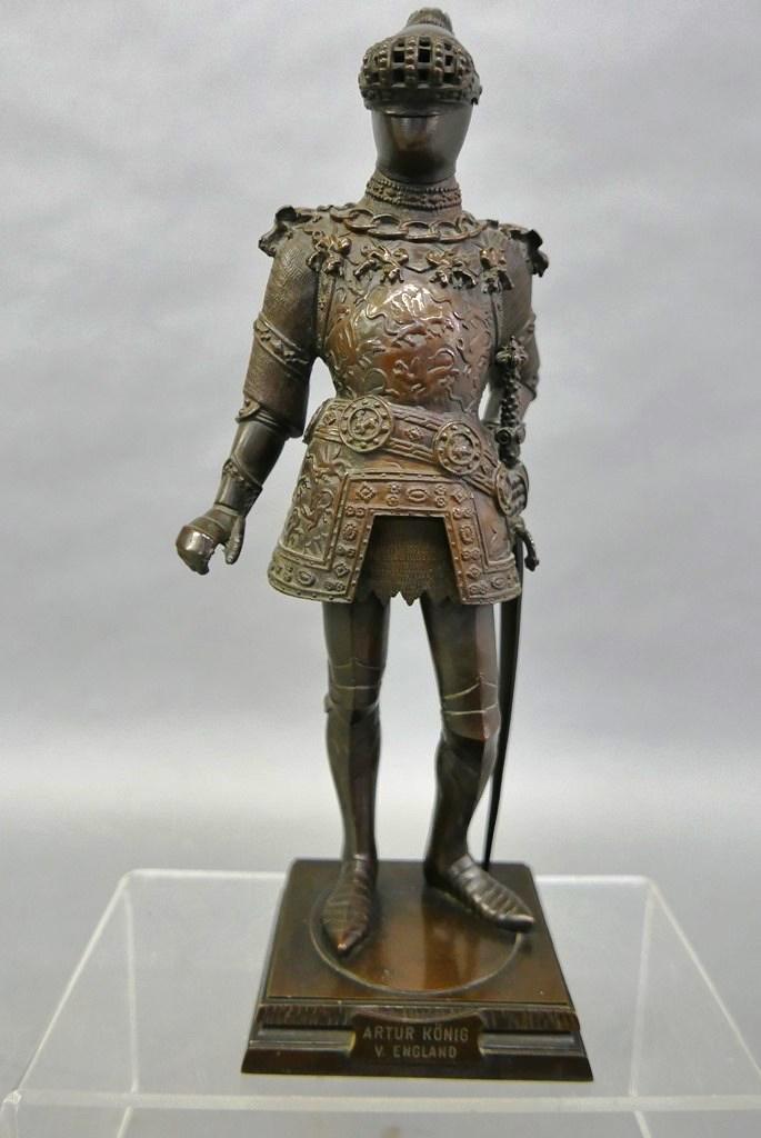 Austrian Bronze Statue Of King Arthur: High quality Austrian bronze statue of King Arthur, plinth is signed "Artur Konig V. England", back of plinth is stamped "FR. Unterberger Innsbruck" for the founder Franz Unterberger, this casting is 