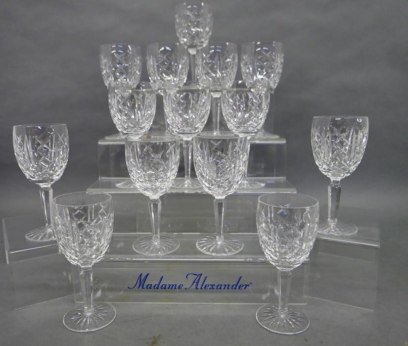 14 Waterford Cut Glass Goblets: Set of fourteen matching heavy cut crystal goblets 7"H