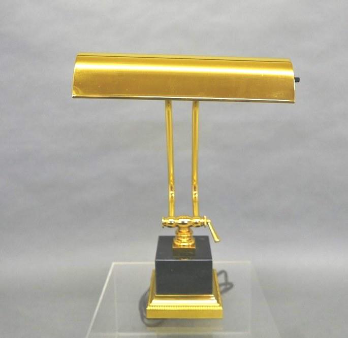House Of Troy Brass Desk Lamp: Nice quality solid brass and marble adjustable desk or piano lamp with label from House Of Troy, 10"W, 14"H at highest position