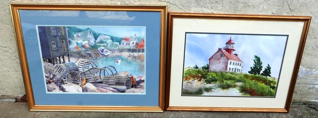 Two Margaret Moorhouse Original Watercolors: Two original watercolors by Margaret Gledhill Moorhouse of Fort Republic, New Jersey, both signed lower right, watercolor titled "East Point Lighthouse On Delaware Bay Heislerville, New Jersey", sight
