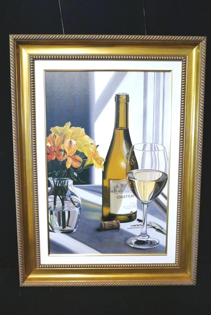 Large Jacobs Still Life Oil Painting: Large oil on canvas original painting of a still life signed bottom center [Sean?] Jacobs, mounted on wood stretcher 21" by 32", mounted in a nice quality wood frame with liner 31" by 42" overall