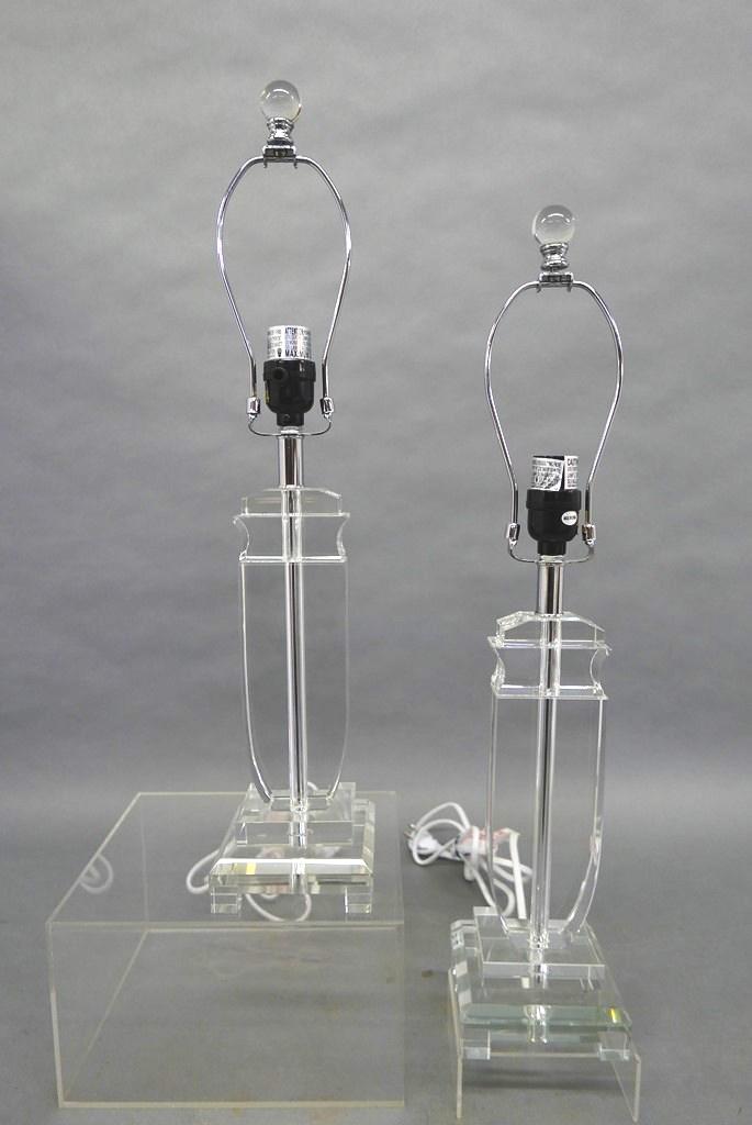 Pair Of Modern Glass Lamps: Pair of modern glass lamps with stylized urn form bodies, 24"H