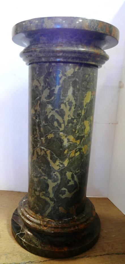 Large Marble Pedestal: Large three piece turned marble column, top 13.25"D, column 9"D, base 14"D, overall 27.75"H, we will not ship this item, it is for local pick-up for buyer arranged shipping only