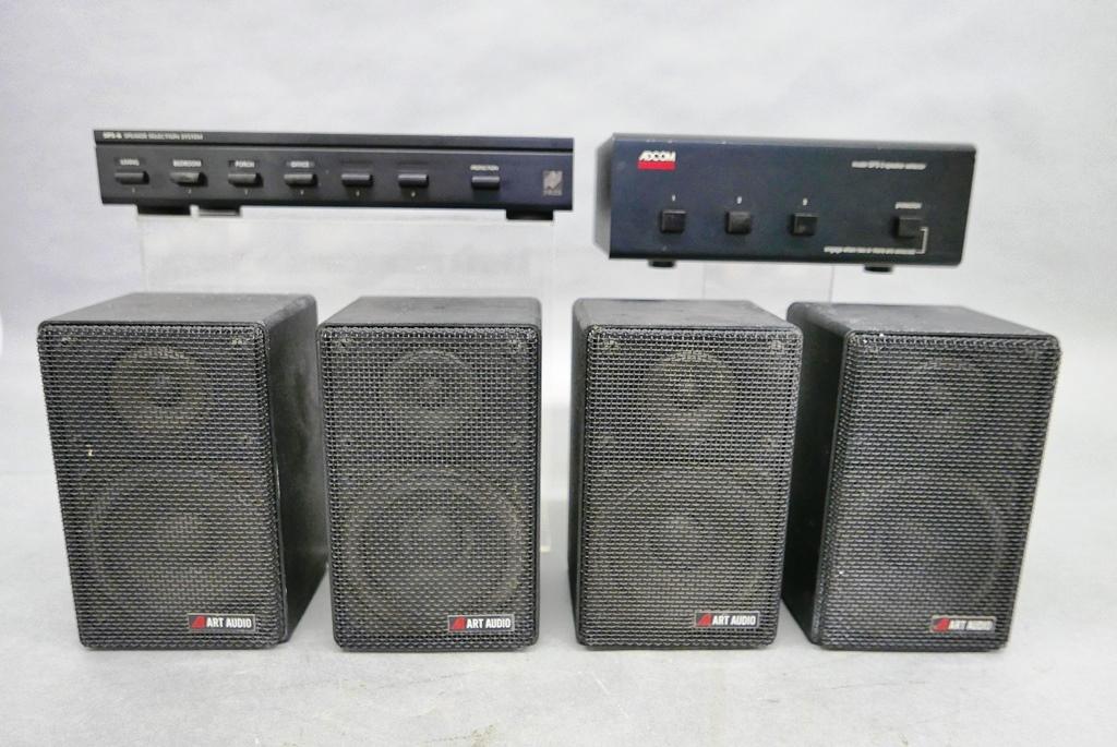 Four Art Studio Speakers & Switch Boxes: Set of four Art Studio Model BA-101 bookshelf speakers, Adcom model GFS-3 speaker selector, Niles SPS-6 Speaker Selection System Box, these are fresh from the estate of the original owner and appear t