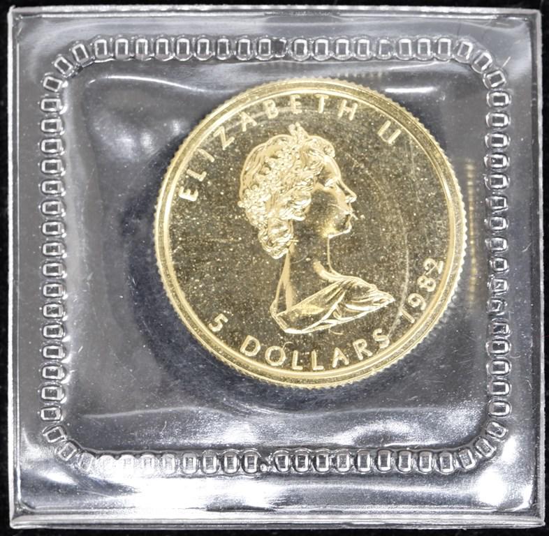 1982 Canada 1/10 Ounce Gold Coin: 1982 Canada five dollar gold coin