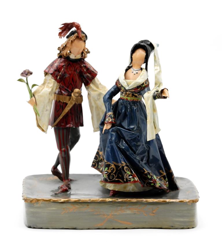 Lee Menichetti Artisan Verdi Opera Sculpture: Lee Menichetti [New York & Palm Beach Florida - 1931 to 1997] well known mid-century artist known for his theatre related art, this sculpture is made of hand bent and painted sheet brass, double figur