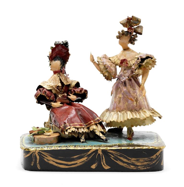 Lee Menichetti Artisan Rossini Opera Sculpture: Lee Menichetti [New York & Palm Beach Florida - 1931 to 1997] well known mid-century artist known for his theatre related art, this sculpture is made of hand bent and painted sheet brass, two figures