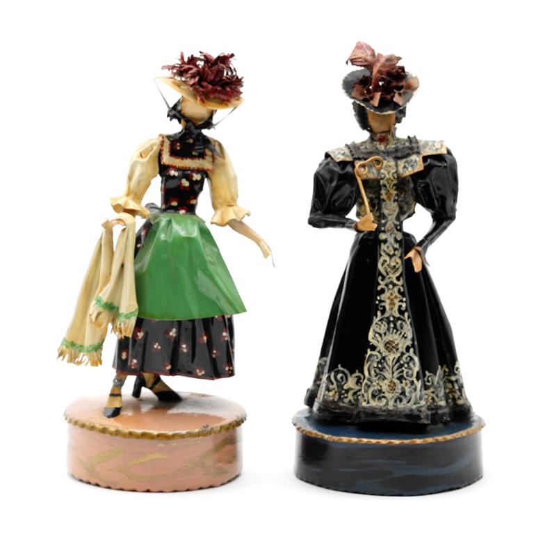 Two Lee Menichetti Artisan Opera Sculptures: Lee Menichetti [New York & Palm Beach Florida - 1931 to 1997] well known mid-century artist known for his theatre related art, this sculpture is made of hand bent and painted sheet brass, Princess Fed