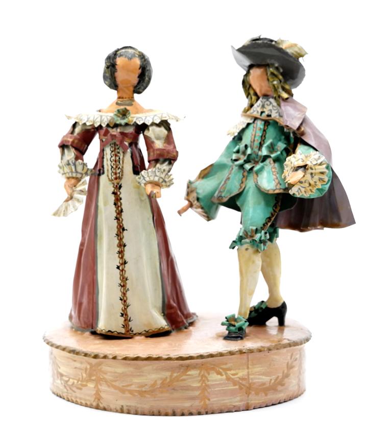 Lee Menichetti Bellini Artisan Opera Sculpture: Lee Menichetti [New York & Palm Beach Florida - 1931 to 1997] well known mid-century artist known for his theatre related art, this sculpture is made of hand bent and painted sheet brass, two figures 
