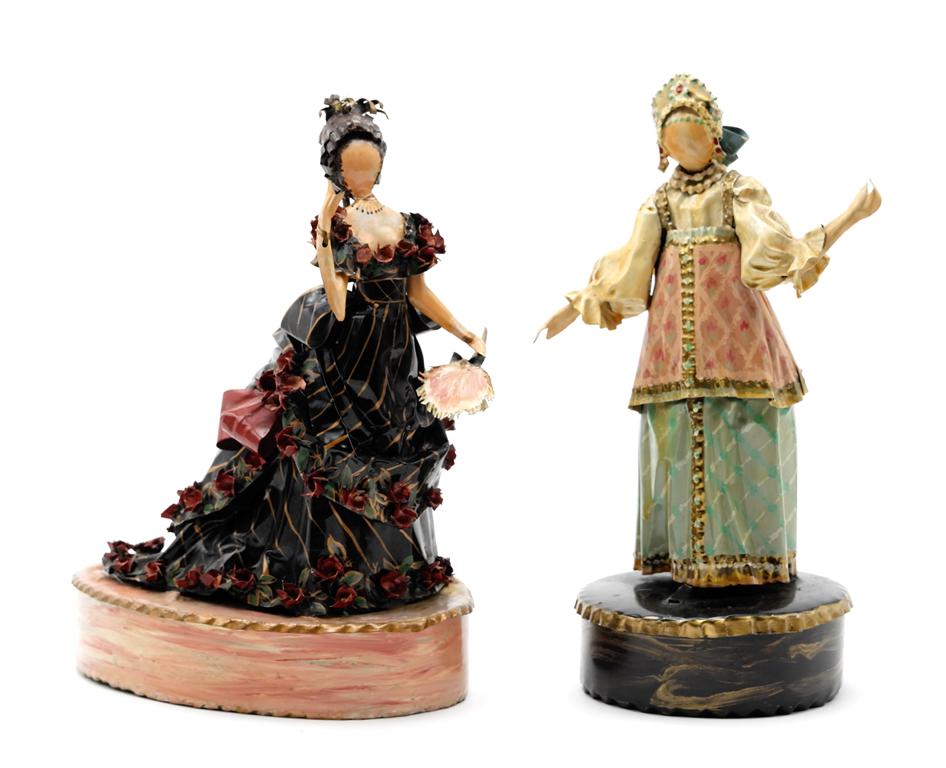 Two Lee Menichetti Artisan Opera Sculptures: Lee Menichetti [New York & Palm Beach Florida - 1931 to 1997] well known mid-century artist known for his theatre related art, this sculpture is made of hand bent and painted sheet brass, Rosalinde fr