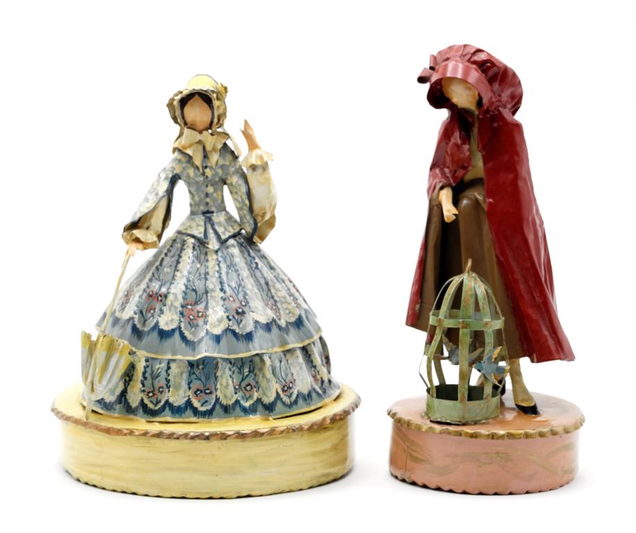 Two Lee Menichetti Artisan Opera Sculptures: Lee Menichetti [New York & Palm Beach Florida - 1931 to 1997] well known mid-century artist known for his theatre related art, this sculpture is made of hand bent and painted sheet brass, Arabella fro