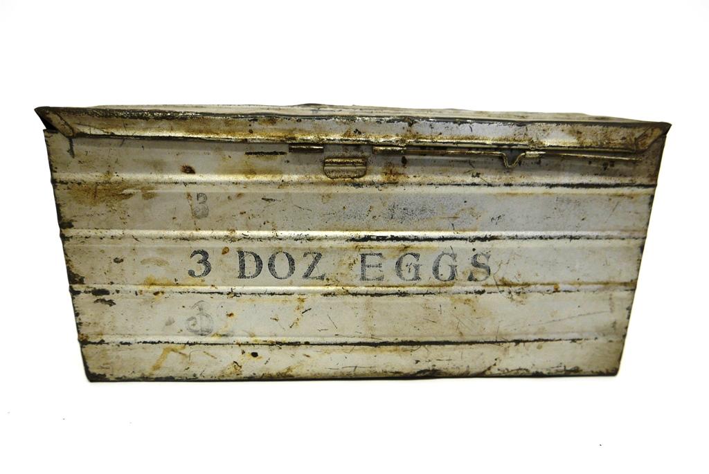 Eggs By Mail Metal Egg Crate: Metal Egg Crate Company of Fredericksburg Virginia vintage painted tin mailable carrier for 3 dozen eggs, includes original interior dividers, 13"W, 7"D, 6"H