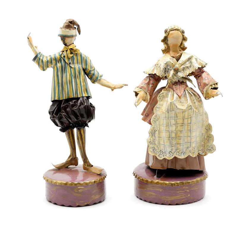 Lee Menichetti Artisan Dutch Costume Sculptures: Lee Menichetti [New York & Palm Beach Florida - 1931 to 1997] well known mid-century artist known for his theatre related art, these sculpture are made of hand bent and painted sheet brass, Dutch woma