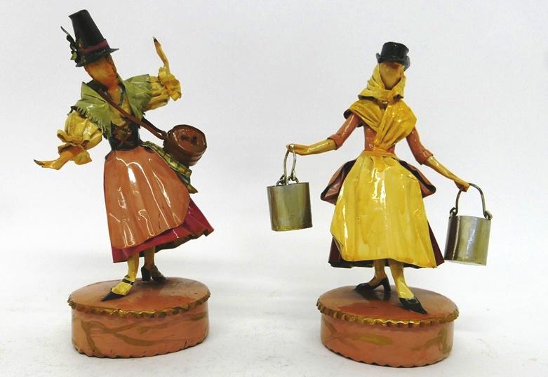 Lee Menichetti Artisan Germany & Austria Costume: Lee Menichetti [New York & Palm Beach Florida - 1931 to 1997] well known mid-century artist known for his theatre related art, these sculpture are made of hand bent and painted sheet brass, maid of th