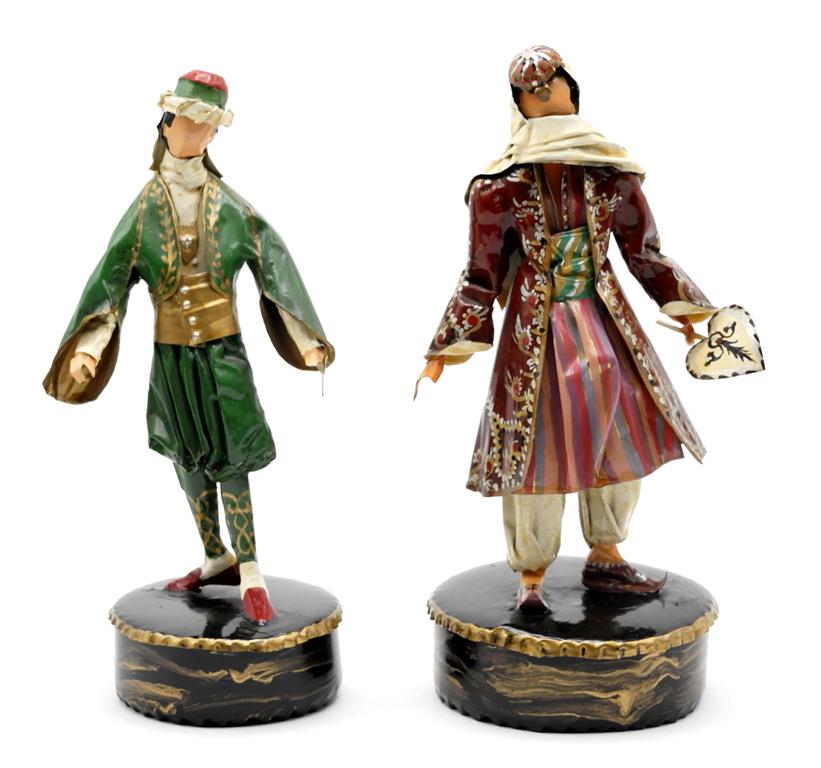 Lee Menichetti Artisan Armenian & Albanian Costume: Lee Menichetti [New York & Palm Beach Florida - 1931 to 1997] well known mid-century artist known for his theatre related art, these sculpture are made of hand bent and painted sheet brass, Albanian g