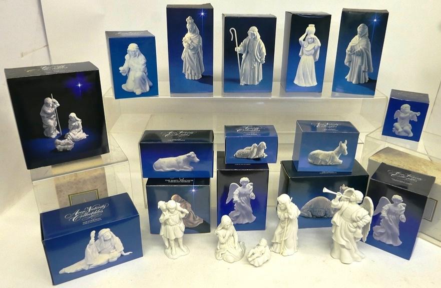 18 Avon Nativity Porcelain Figures: Eighteen boxes containing Avon porcelain nativity figurines, various sizes