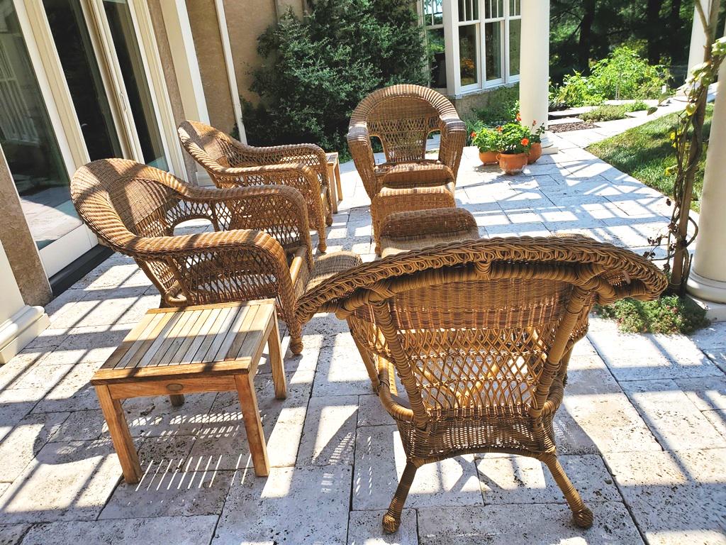 Six Pc Custom Wicker Set: 6 Pc Wicker Set With Cushions Four Chairs 36"T 36"W 36"D, Side Trays 18"T 21"W 30"L