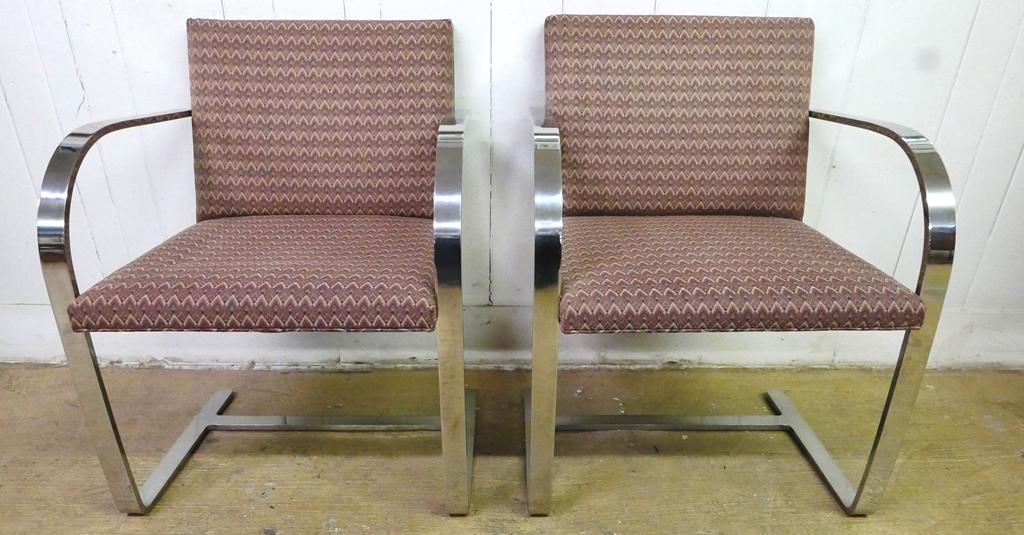 Mid-Century Pair BK Upholstery Chairs: Mid-Century Knoll Style Chairs Metal Base 31 1/2" T 23" W 22"W