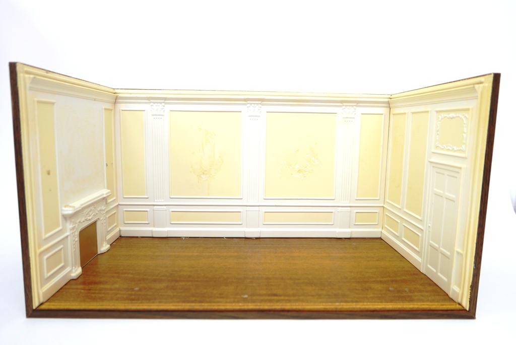 Goebel Chippendale Drawing Room Box: Vintage Goebel Miniatures Chippendale Drawing Room box with removable Plexiglas top and front, 22"W, 12"D, 12"H