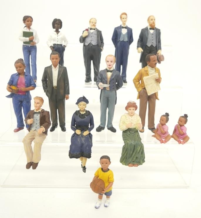 15 Resin Dollhouse Dolls: Varied selection of cast resin dollhouse sized figures, tallest 6 1/8"H